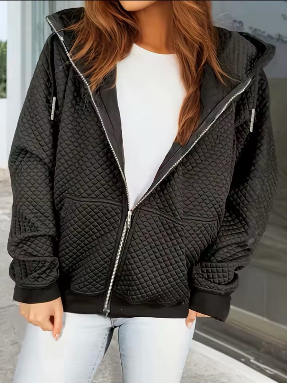 New Arrivals! Quilted Black Hooded Jacket - Women's Cozy Zip-Up